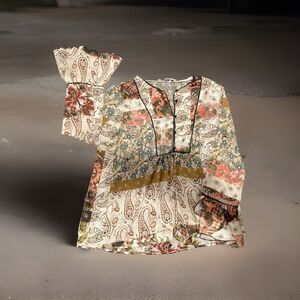 ZARA Silk Paisley Peasant Patchwork Blouse, USA Size M